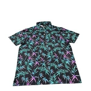 Sunday Swagger Black Palm AOP Performance Men's Golf Polo Shirt Size Large